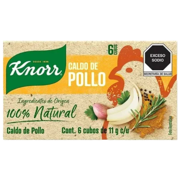 KNORR CALDO DE POLLO NATURAL 6 CUBOS DE 11G