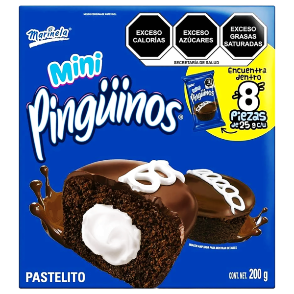 MARINELA MINI PINGUINOS PASTELITOS 8 PIEZAS DE 25G C/U 200G