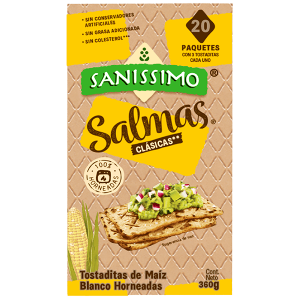 SANISSIMO SALMAS HORNEADAS TOSTADITAS DE MAIZ BLANCO 20PAQ 360G